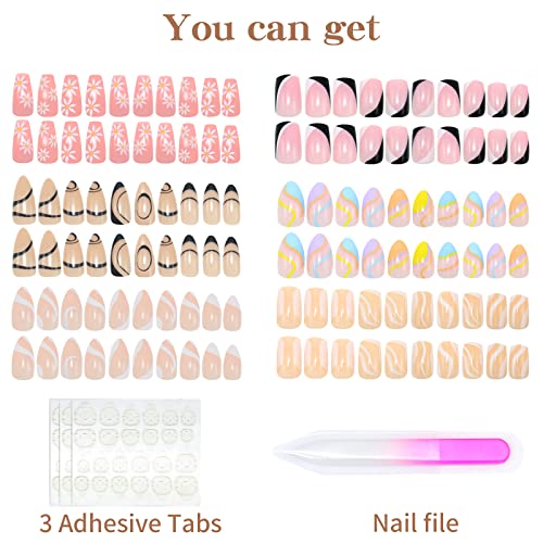 Misssix Press On Nails Set - 144 Pcs Medium Almond & Square False Nails Kit