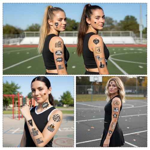 Gameza Black Team Spirit Tattoos - 144PCS Football Black Spirit Week Party Favors Supplies, Glitter Football Team Temporary Tattoo Stickers for School Cheerleading Sport Games Accessories Rewards