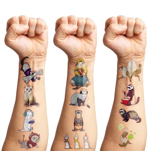 100 PCS Funny Ferret Decoration Birthday Party Decorations Favors Supplies Themed Decor Ferret Art Temporary Tattoos Stickers Girls Boys Classroom School Prizes Reward