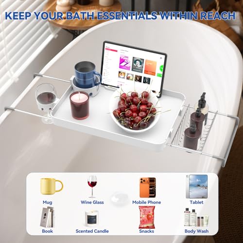 Expandable Bathtub Tray with Cup Holders & Phone Stand