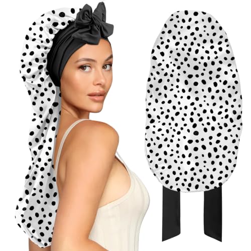 Deokke Satin Long Hair Braid Bonnet for Sleeping – Double Layer Tie Band Nightcap Women Girls