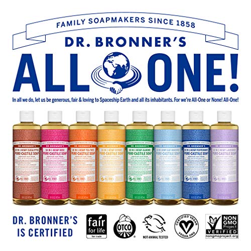 Dr. Bronner's - Pure-Castile Liquid Soap (Almond, 16 ounce) - Made with Organic Oils, 18-in-1 Uses: Face, Body, Hair, Laundry, Pets and Dishes, Concentrated, Vegan, Non-GMO