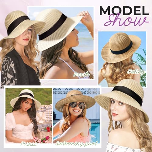 Adjustable Straw Sun Hat with Detachable 12-Inch Wavy Hair for Women