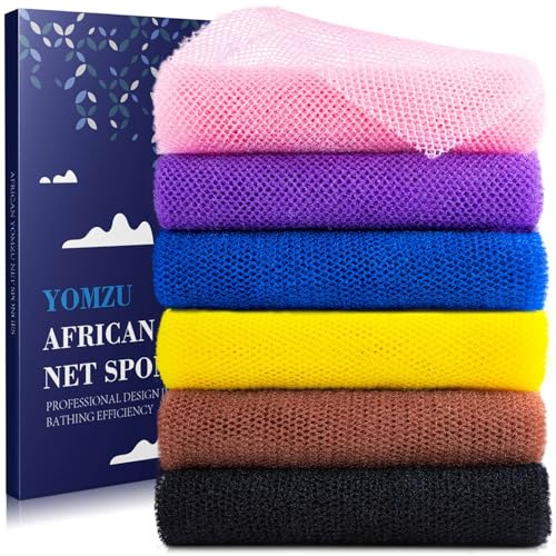 YOMZU African Net Exfoliating Bath Sponge - 6 Pack, 31.4" Long