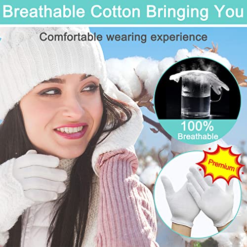Soft White Cotton Moisturizing Gloves for Eczema & SPA Care - 12 Pairs