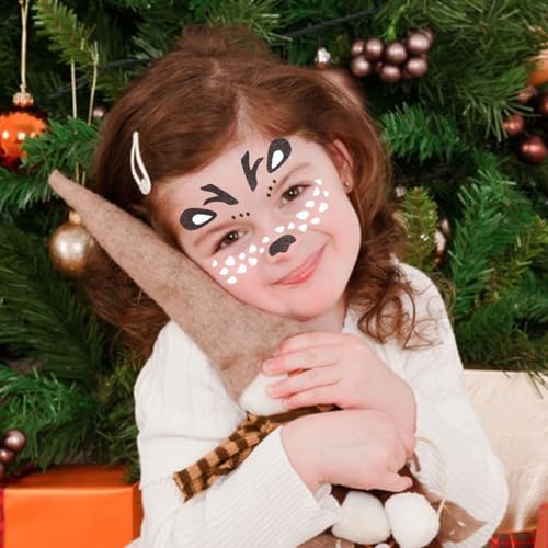 Deer Face Christmas Stickers - Glitter Rhinestone Temporary Tattoos
