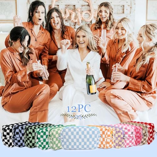 SOIDRAM 12PCS Colorful Checkered Makeup Bags - Travel Toiletry Organizer