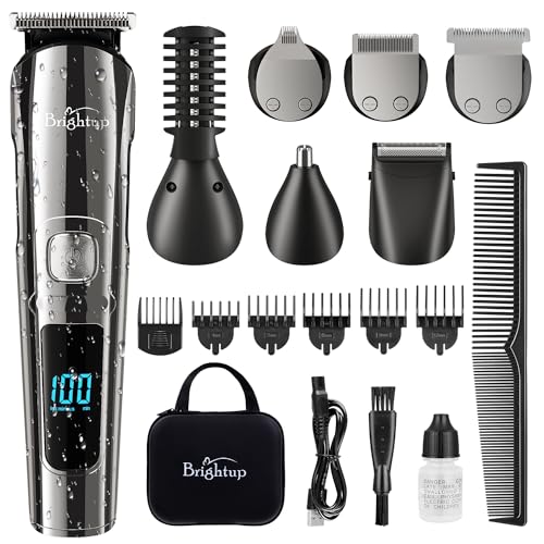 Brightup Beard Trimmer for Men with Travel Case- Electric Razor & Shaver, Cordless Hair Clippers Trimmers Set, IPX7 Waterproof Mens Grooming Kit for Face, Mustache, Body, Ear, Nose Hair Trimmer