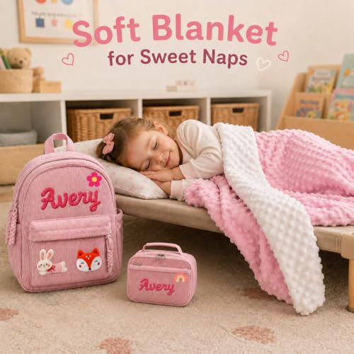 Personalized Girls Preschool Backpack & Lunch Bag Set with Blanket