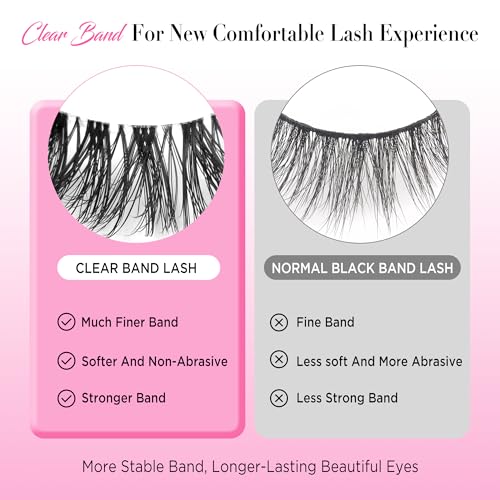 Eyelashes Natural Look False Lashes - Bepholan Fake Eyelashes 5D Super Fluffy False Eyelashes Clear Band Wispy Lashes 3-Pack Faux Mink Lashes(XMZ92)
