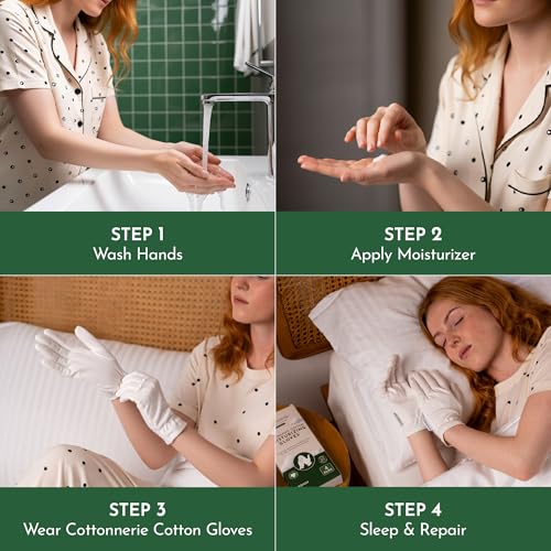 Organic Cotton Gloves for Dry Hands - 4 Pairs, Sleep Moisturizing