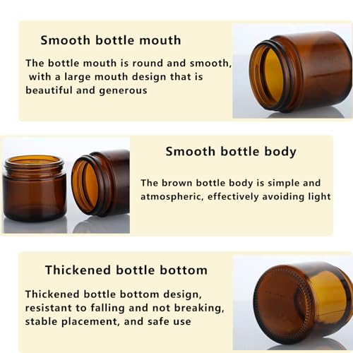 BEGIKET Amber Glass Jars with Black Lids - 2oz Cosmetic Containers, 4 Pack, Sunproof, Leakproof, Reusable