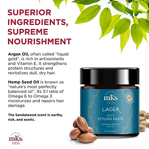 MKS eco for Men Lager Hair Styling Paste, Sandalwood Scent - 4 oz