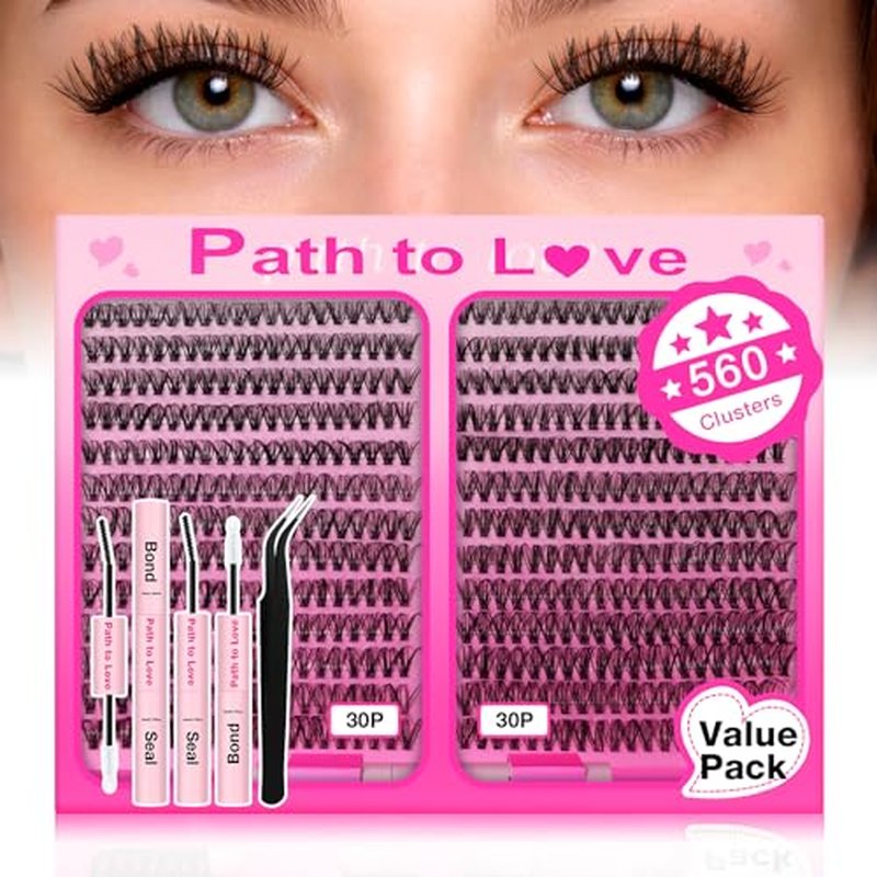 560pcs Lash Clusters Kit with Bond & Seal, 9-16mm Natural Volume