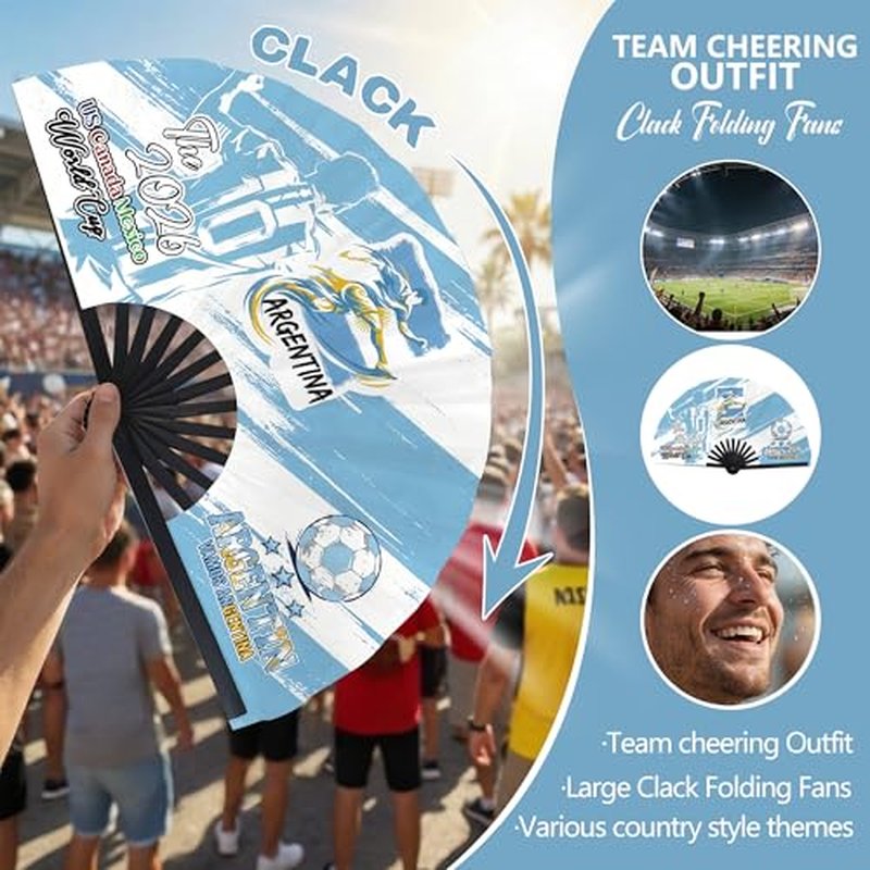 2026 World Soccer Cup Folding Fan - Argentina Design, Game Day Essential