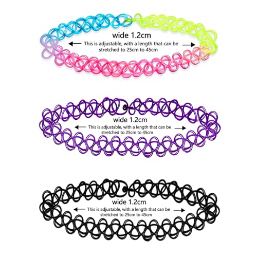 3PCS Black Tattoo Choker Necklaces - 90s Y2K Adjustable Elastic Collar