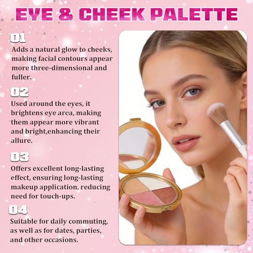 Multifunctional Eye & Cheek Palette with Blush Brush – Long-Lasting Makeup Set