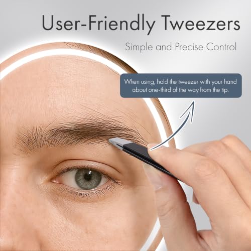 Black 2 Pack Eyebrow Tweezers Set - Slant & Point Tips for Precision Grooming