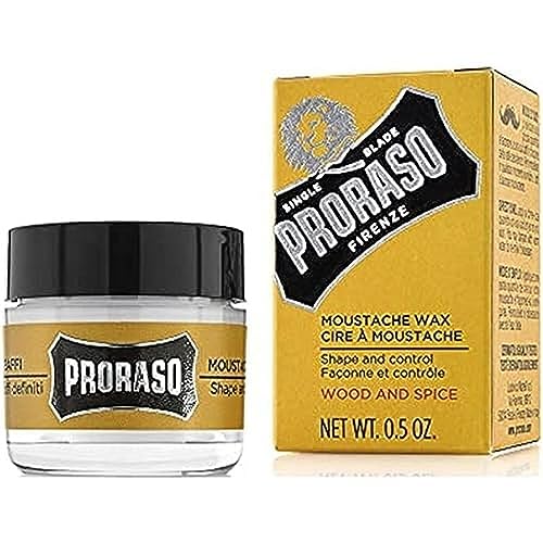 Proraso Medium Hold Moustache Wax - Natural Finish Beard & Moustache Styling Wax - Cream-to-wax Formula - 0.5oz