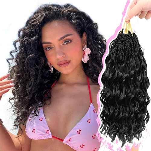 Gowit Pre Looped Deep Wave Crochet Hair 14 Inch 7 Packs Short Curly Black Pre Twisted Ocean Wave Deep Twist Crochet Braids Synthetic Braiding Hair for Black Women