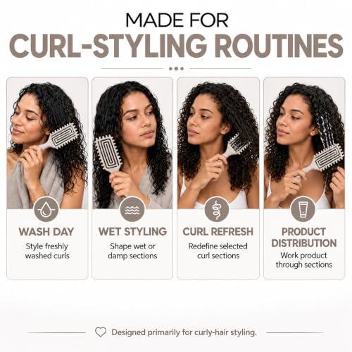 MMBVSZ Curly Hair Brush for Detangling & Defining Curls - Beige