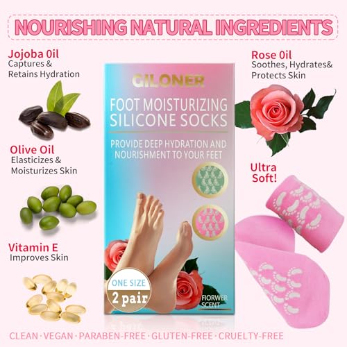 Giloner Moisturizing Gel Socks for Dry Cracked Feet - 2 Pairs Spa Set