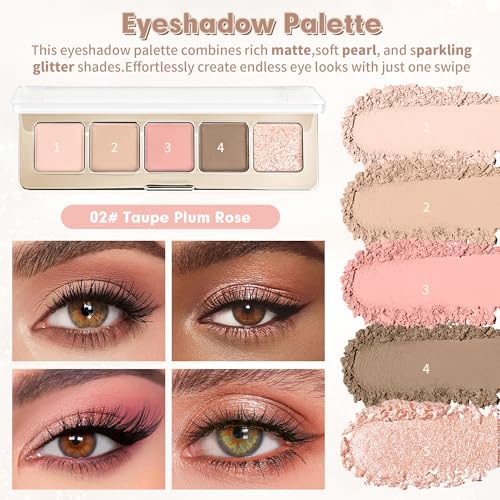 Neutral Eyeshadow Palette - 5 Nude Brown Matte & Shimmer Shades