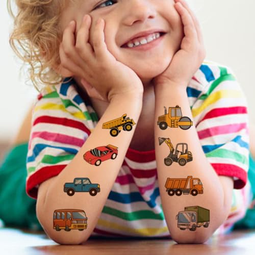 Car and Truck Temporary Tattoos for Kids Party Supplies - 74 Individually Sheets Car Construction Tractor Tattoos for Boys Birthday Party Favors Goodie Bag Fillers
