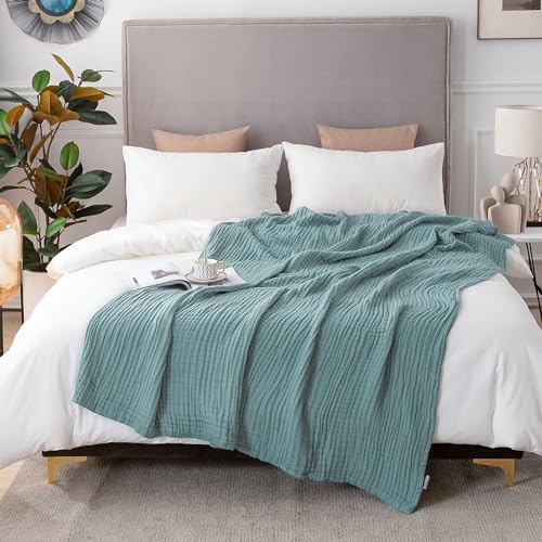 EMME Cotton Blanket Queen Size for Bed Soft Large Muslin Bed Blankets 80"x90" Lightweight Breathable Blanket All Season Gauze Blanket, Teal