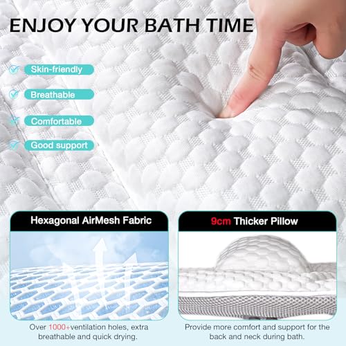 Full Body Bath Pillow for Bathtub, Thick Soft Tub Cushion with Non-Slip Suction Cups Dual Hooks, Luxury Spa Pillow for Neck Back and Hip Support, 55" x 18"