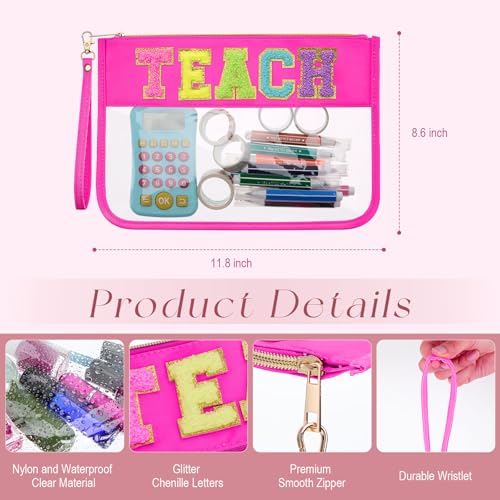 Kacctyen 6 Pcs Chenille Letter Clear Zipper Makeup Bags