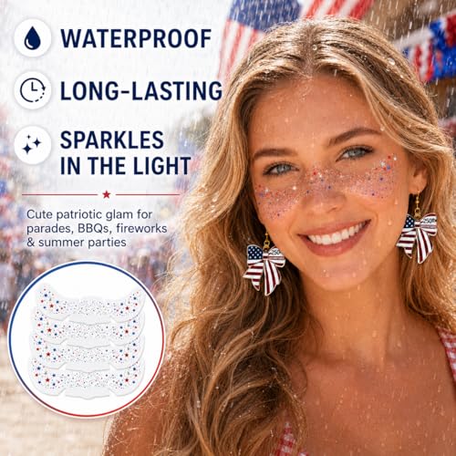 10pc Patriotic Glitter Face Tattoos & Bow Earrings Set