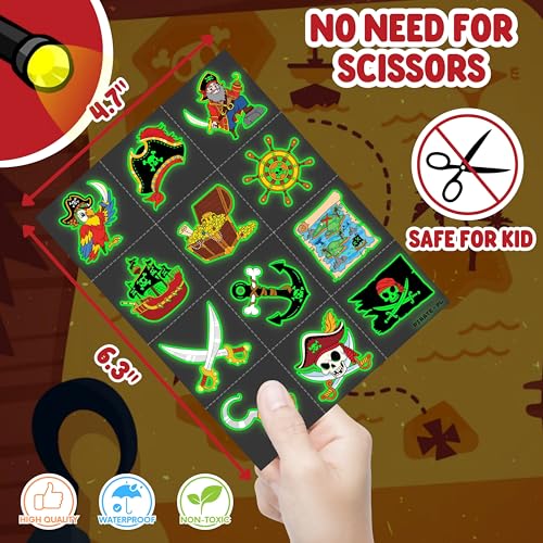 72 PCS Pirate Party Favors ? 48 PCS Luminous Tattoos & 24 PCS LED Finger Lights Combo ? Birthday Goodie Bag Fillers, Party Supplies, Gifts Light Up Toys Glow In The Dark for Boys and Girls