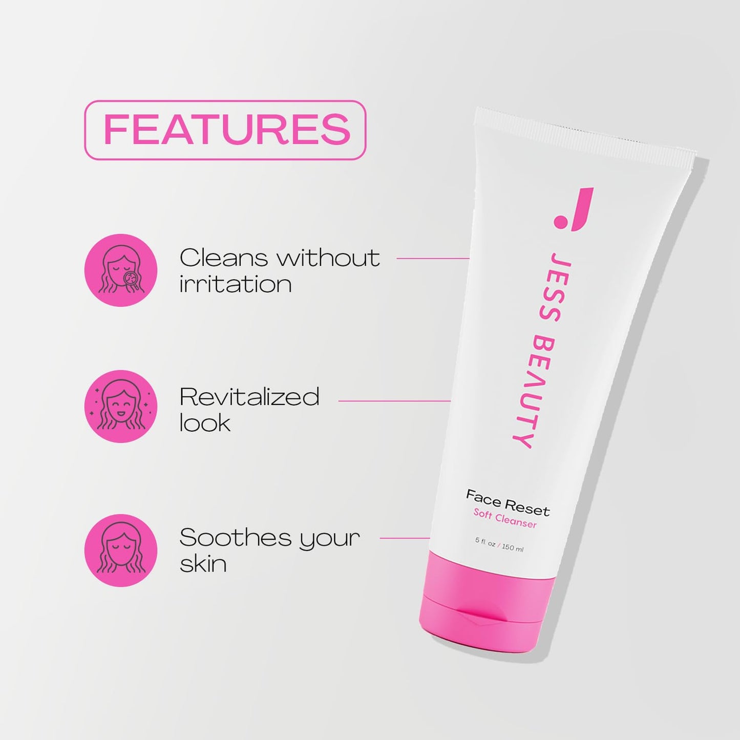 JESS BEAUTY | Face Reset Soft Face Cleanser with Squalane & Hyaluronic Acid 5 fl. oz | Skincare Face Moisturizer