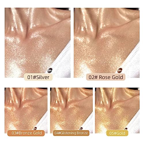 MAEPEOR Body Luminizer 5 Colors Smooth Subtle Shimmer Illuminator Moisturizing Long Lasting Summer Glow for Face and Body (40ML, 03 Bronze Gold)