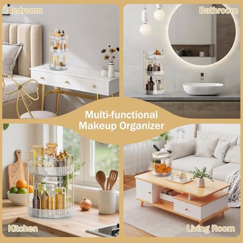 MOKANI 360° Rotating Makeup Organizer for Vanity, 2 Tier, Clear B-Clear Variant