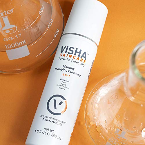 Visha Skincare Mommy 4 in 1 Multitasking Purifying Cleanser, Pregnancy and Nursing Safe Face Cleanser, Minimizes Pores, Reduce Facial Redness and Exfoliates, Great for Dry and Sensitive Skin 6.8oz