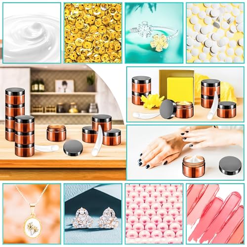 20 Pack 1oz Amber Plastic Jars with Black Lids