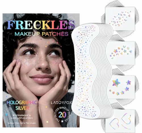 LADDYFOX 50Pcs Holographic Silver Multichrome Laser Glitter Face Tattoos for Girls