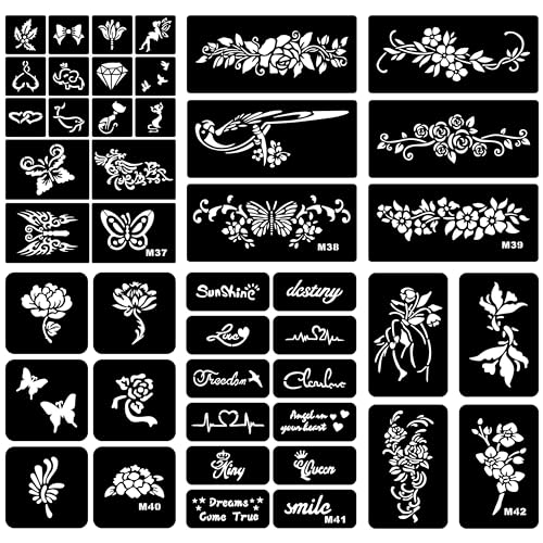 6-Sheet Henna Tattoo Stencil Kit - Floral & Script Designs