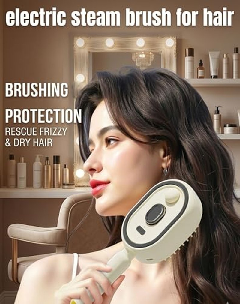 2-in-1 Electric Steam Brush with Water Spray for Easy Detangling