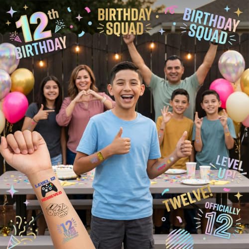 12th Birthday Temporary Tattoos - 4 Sheets Waterproof