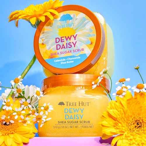 Tree Hut Dewy Daisy Gift Set, Exfoliating Body Scrub & Hydrating Body Spray, Skin Care Bundle, Holiday Gift & Stocking Stuffer, 18 & 6 fl oz