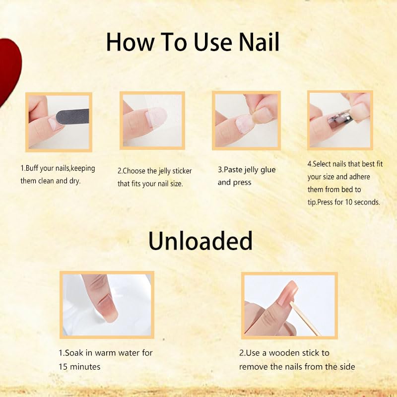 Press nails,HUIYUNTIAN Medium and long fake nails, perfect fit, Square fake nails, 12 sizes -24 gel fake nails set, cream red brown