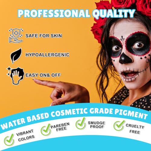 Bowitzki Face Paint Kit - 24 Colors, Glitter & Stencils for Adults