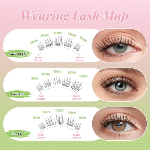 KEYYOU Aurora Lash Clusters Kit Fairy Lash Extension Kit C Curl 120Pcs Eyelash Extension Kit Wispy Natural Invisible Band Lash Kit with Waterproof DIY Lash Extension Kit at Home(Aurora-C-8-16MIX)