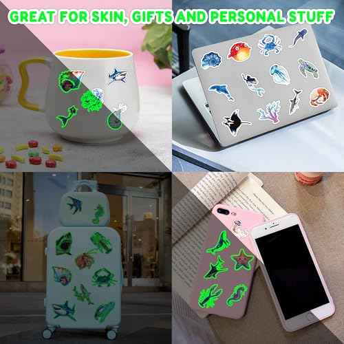 96 PCS Ocean Pre?Cut Luminous Temporary Tattoos Themed Birthday Party Decorations Favors Supplies D?cor Glow In The Dark Shark Sea Turtle Tattoo Stickers Gifts For Game Boys Girls (Glow in the Dark)