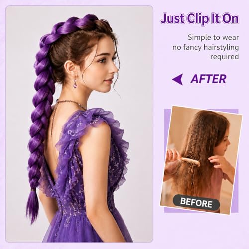 Purple Braided Ponytail Hair Extension 26 Inch Clip-In Synthetic Hair - JingChyx