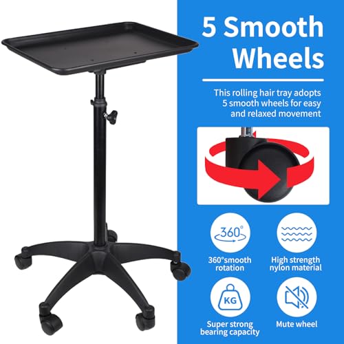 Adjustable Rolling Salon Tray with Wheels - Aluminum