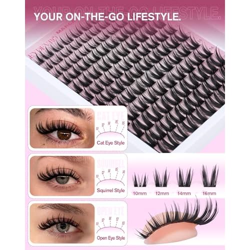 EYDEVRO Manga Lash Clusters Kit Fairy Eyelash Clusters Kit Wet Look Anime Cluster Eyelash Extensions Kit 10-16mm Natural Wispy DIY Lash Extension Kit Waterproof Lash Bond and Seal Tweezers Brush